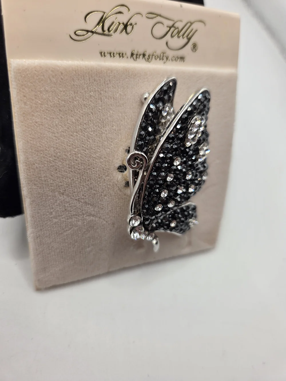 1668. Kirks Folly Black and Silver Tone Crystal Butterfly Brooch